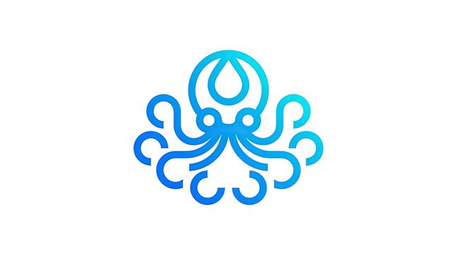 Blue minimalist octopus line art logo design.