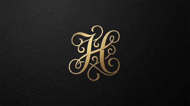 Elegant gold cursive letter H monogram.