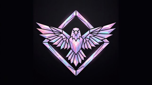 Geometric low-poly eagle emblem in diamond frame.