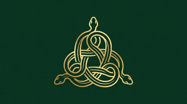 Golden serpent knot emblem on dark green.