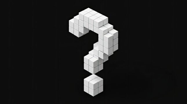 Question mark symbol composed of white 3D cubes.