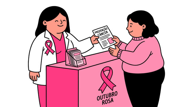 Doctor gives breast cancer awareness information during pink october campaign