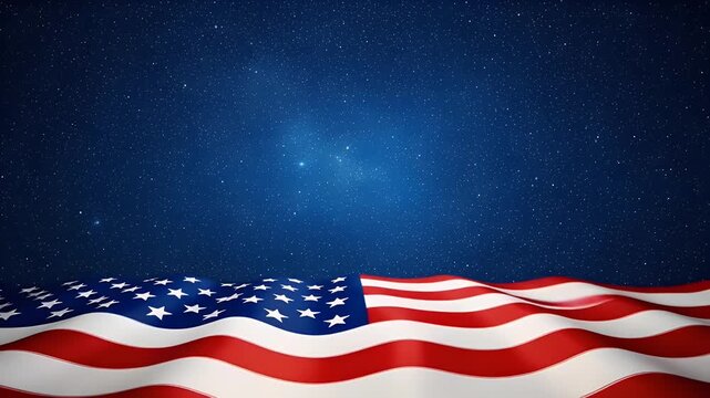 American flag waving with deep blue starry night sky background perfect for celebrating patriotic holidays and national pride events across the united states of america