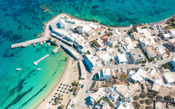 Aerial view of Pollonia town. Milos island, Greece