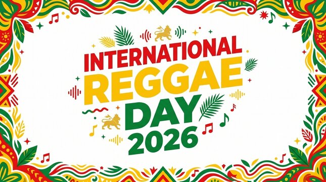 Vibrant international reggae day 2026 poster with bold colorful artistic text
