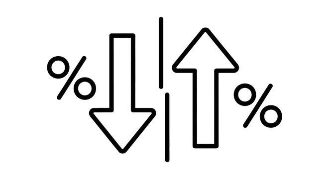 Percentage, increase, decrease, arrow, icons, business, finance, growth, decline, vector