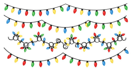 Obraz premium Colorful Christmas lights, festive string lights, holiday decorations, vector illustration