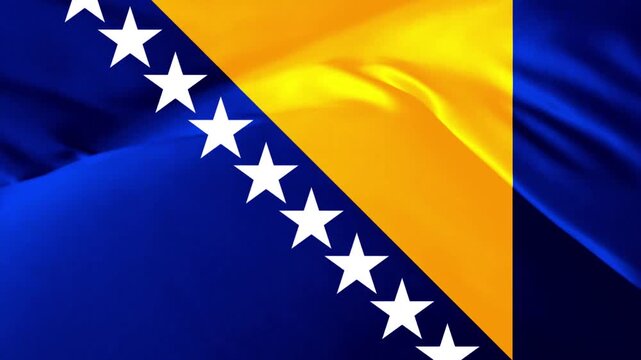 Bosnia and Herzegovina flag waving with stars and yellow triangle