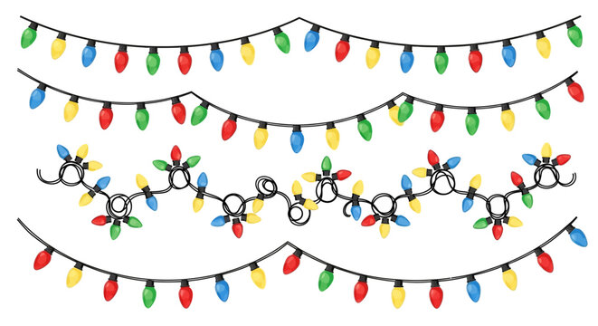 Colorful Christmas lights, festive string lights, holiday decorations, vector illustration