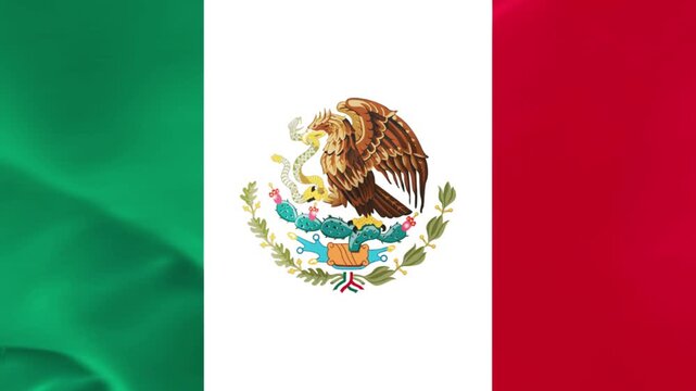 Mexican Flag with National Emblem Waving