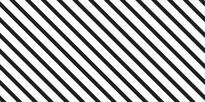 Repeated black diagonal lines on white background. Slanted parallel stripes pattern. Tilted striped print. Angled streaks wallpaper. Abstract minimalistic design. Vector graphic illustration.