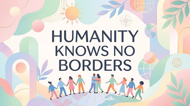 Modern pastel design, text &ldquo;Humanity Knows No Borders&rdquo;