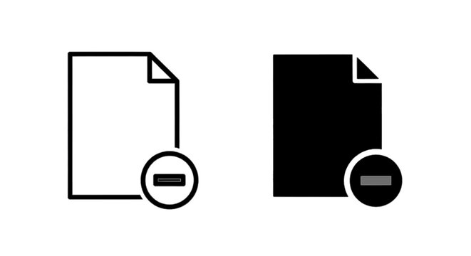 Minimal black silhouette icon, simple flat vector, bold black shape, no, no shading document file icon with minus sign, remove file symbol on a, flat icon style