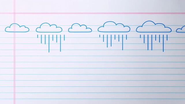 Weather doodles across ruled notebook paper