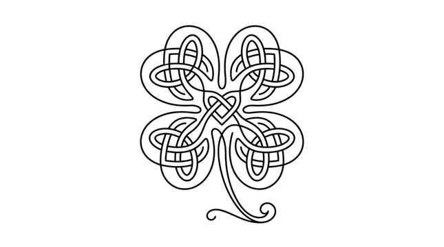 A detailed illustration of a Celtic knotwork shamrock design on a white background