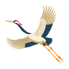 Fototapeta premium Flying Crane Bird Flat Design Illustration