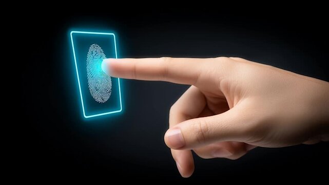 fingerprint on a black background social media innovative cyber security network, using interconnected nodes to represent business partnerships on the Smart digital Innovation city with connection net