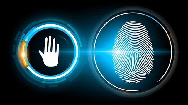 fingerprint on a black background social media innovative cyber security network, using interconnected nodes to represent business partnerships on the Smart digital Innovation city with connection net