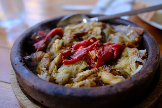 Sote Patlıcan Biber, traditional Turkish saut&eacute;ed eggplant and peppers dish, close-up. Traditional Turkish saut&eacute;ed eggplant and peppers dish, close-up