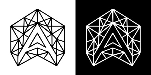 Geometric Hexagonal Letter A Monogram Logo Design with Modern Polygonal Mesh Pattern in Black and White © inka