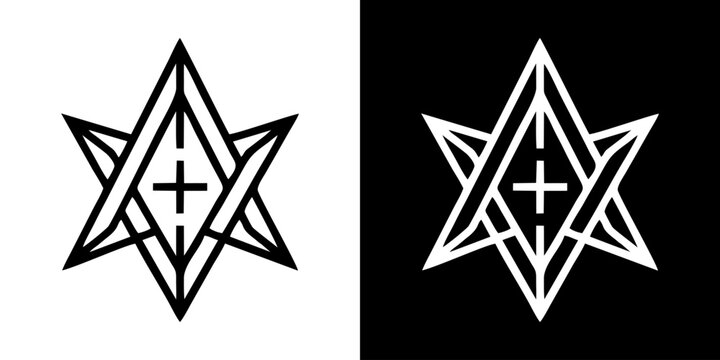 Geometric Sacred Geometry Symbol featuring a Six Pointed Star with Interlocking Lines and Central Cross Emblem