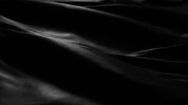Luxurious black satin fabric with flowing folds and dramatic highlights in moody lighting. Perfect for fashion branding, luxury campaigns, cinematic backgrounds