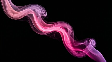 Obraz premium Elegant pink wavy smoke trail isolated on black background with abstract background artistic backdrop atmosphere movement ethereal creative particle radiance