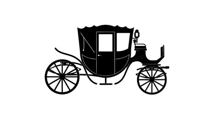 Naklejka premium Minimal black silhouette icon, simple flat vector, bold black shape, no, no shading silhouette of a vintage horsedrawn carriage on a, flat icon style