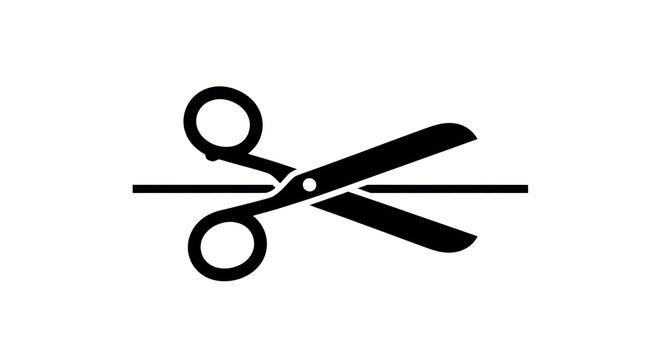 Scissors cutting a straight line symbolizing cutting edge or new beginning.
