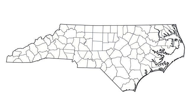 North Carolina Map Outline with County Borders - Blank Vector Illustration