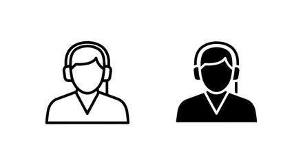 Fototapeta premium Customer service representative headset icons outline and solid style with customer, operator