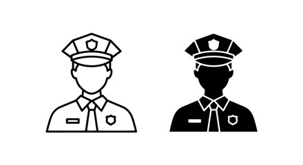 Police officer uniform avatar outline and silhouette icon set with policeman enforcement security