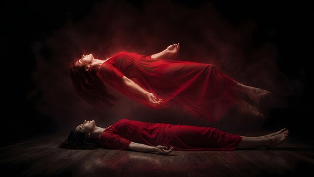 Astral Projection and Near Death Experience &ndash; Soul Leaving Body in a Quiet Room, Spiritual Awakening Concept