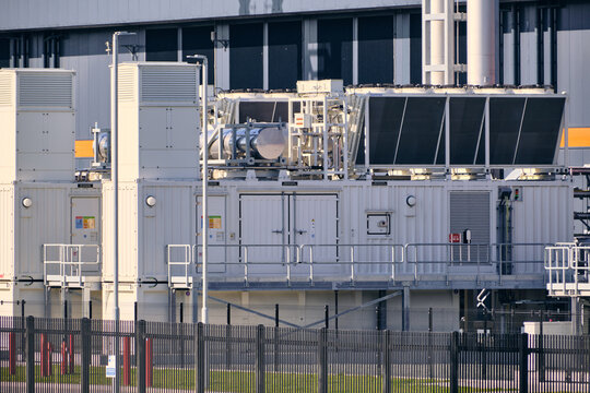 Middenmeer, Netherlands - 14 April 2026: View of emergency backup diesel powerplants at the Microsoft Datacenter Western Europe at Agriport.
