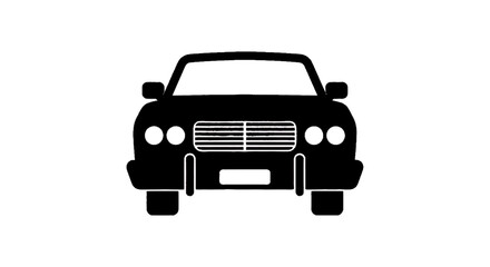 Fototapeta premium Minimal black silhouette icon, simple flat vector, bold black shape, no, no shading front view silhouette of a classic vintage car icon on a, flat icon style