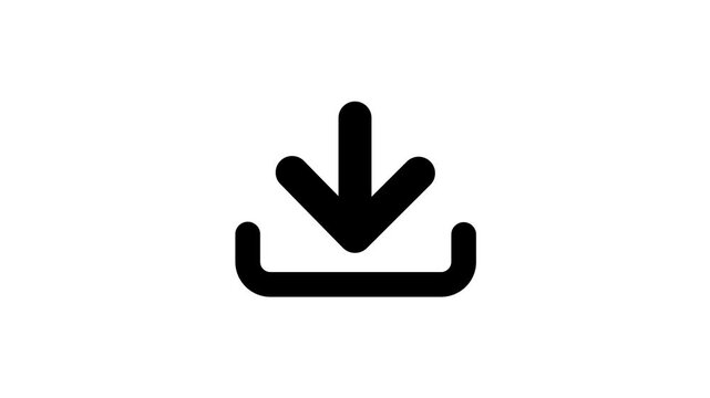 Minimalist black download icon animation isolated on a clean white background for user interface design loading and saving motion graphics