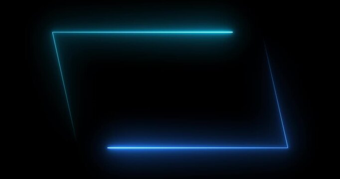 Parallelogram rectangle picture frame with two tone neon color shade motion graphic. Blue and pink light for overlay element. Motion graphics of picture frame