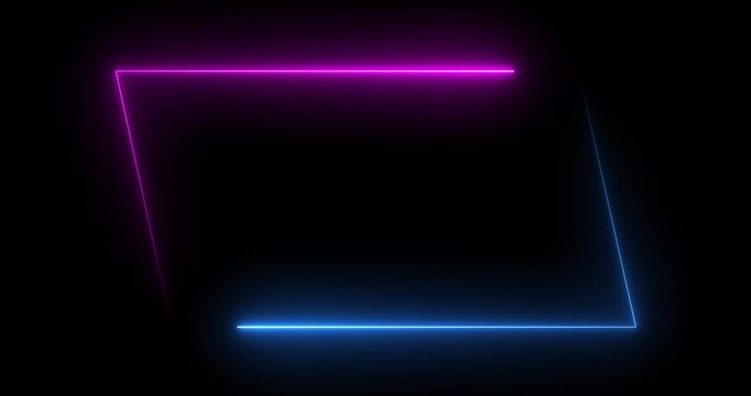 Parallelogram rectangle picture frame with two tone neon color shade motion graphic. Blue and pink light for overlay element. Motion graphics of picture frame