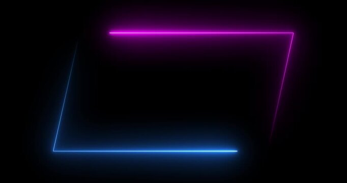 Parallelogram rectangle picture frame with two tone neon color shade motion graphic. Blue and pink light for overlay element. Motion graphics of picture frame