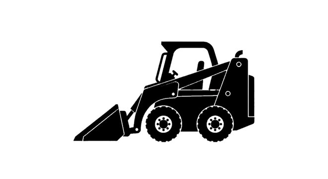 Minimal black silhouette icon, simple flat vector, bold black shape, no, no shading skid steer loader icon on a, flat icon style