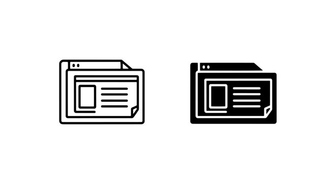 Web browser interface and online document page icons with interface internet document software