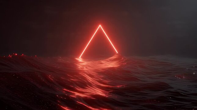 Neon Triangle Reflection on Water Surface at Night