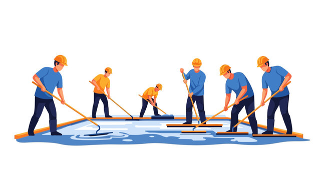 Construction Team Leveling Concrete Floor Vector Illustration