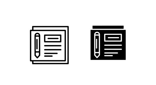Notebook and stationery writing pad icon set with notebook stationery business document