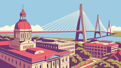 Obraz premium Charleston skyline featuring iconic bridge and historic architecture