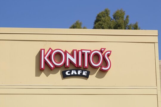 San Diego, California, United States - September 7th, 2024: Konito's Cafe (Kono's) breakfast restaurant storefront logo in Pacific Beach Plaza Shopping Center on Garnet St in San diego