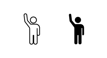 Human figure pictogram with hand raised icons in outline and solid black styles question isolated © Al Rafi