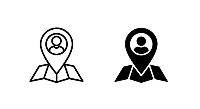 Location pin on map and person icon set with location navigation position tracking destination