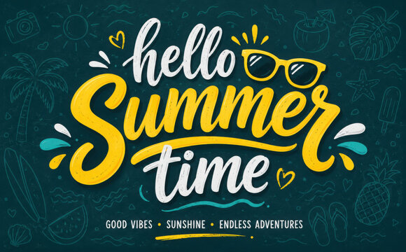 Brush lettering composition of Summer Vacation isolated on dark background.