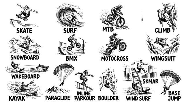 Set of extreme sports illustrations